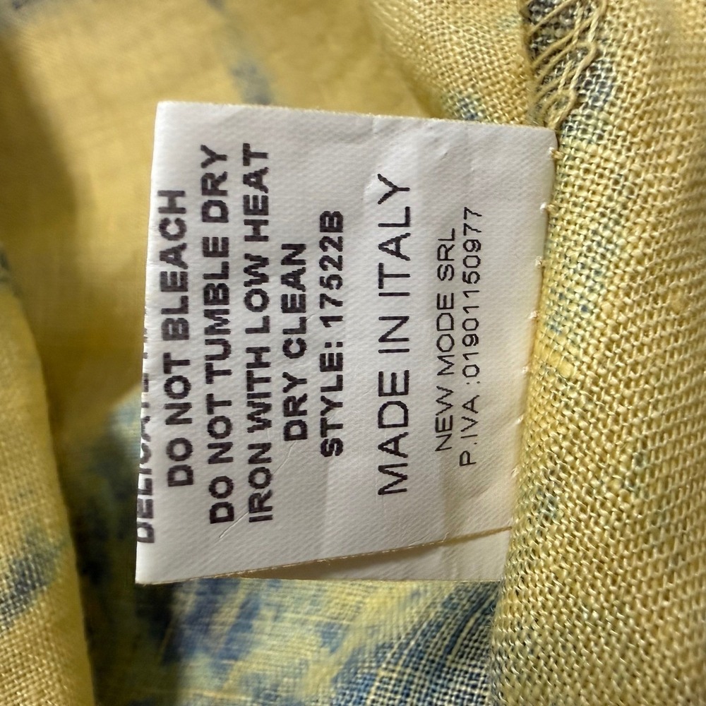 Bellambra Made in Italy 100% Linen Top Mustard Teal Shibori Print Womens Large - Picture 11 of 11